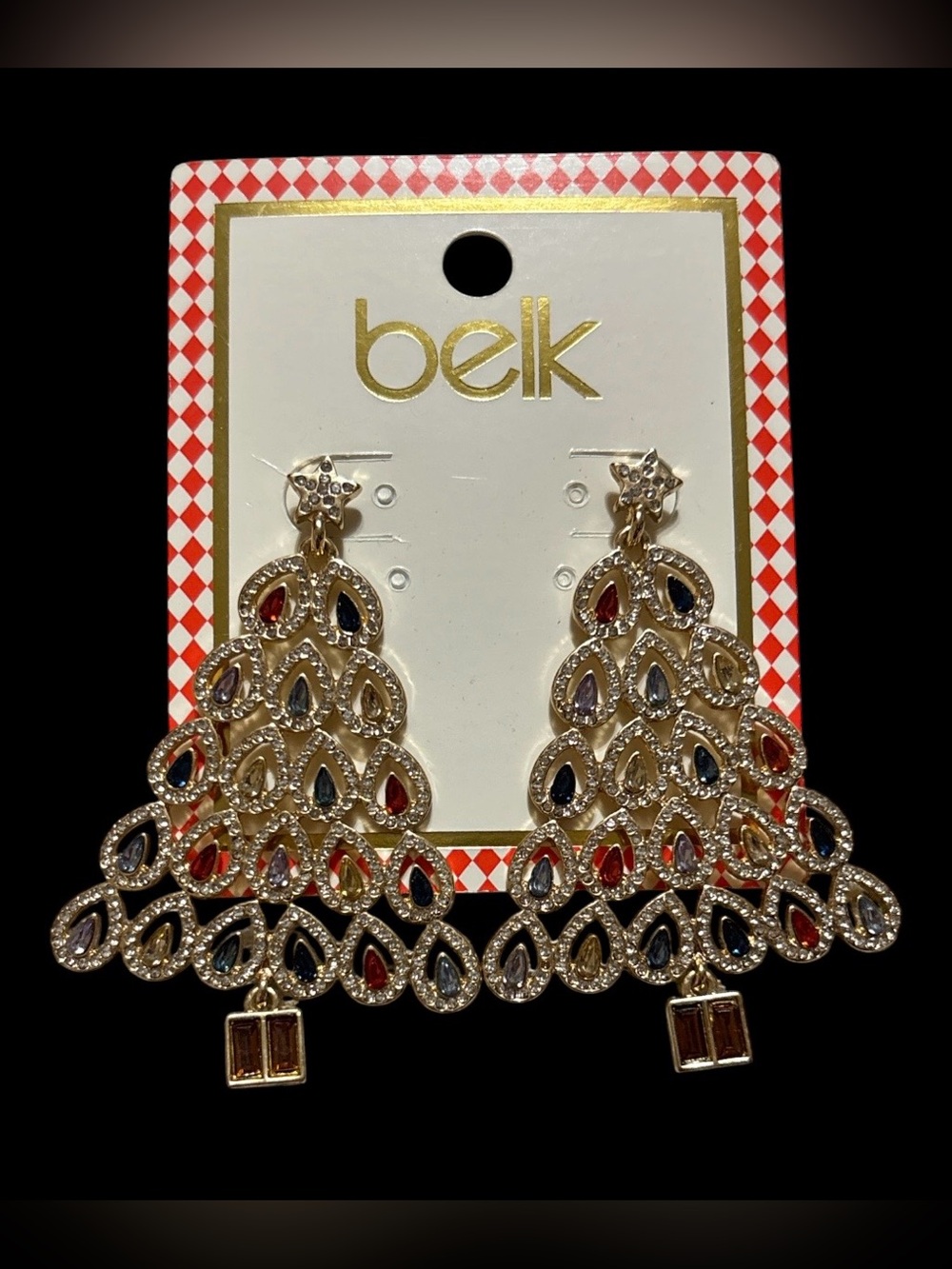 Belk Gold-Tone Multicolor Teardrop Chandelier Earrings